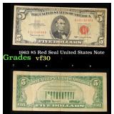 1963 $5 Red Seal United States Note Grades vf++