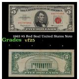 1963 $5 Red Seal United States Note Grades vf+