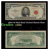 1963 $5 Red Seal United States Note Grades vf+