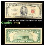 1953A $5 Red Seal United States Note Grades vf++