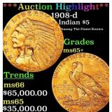 *Highlight* 1908-d Gold Indian Half Eagle $5 GEM+