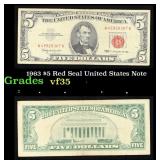 1963 $5 Red Seal United States Note Grades vf++