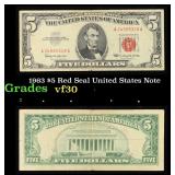 1963 $5 Red Seal United States Note Grades vf++