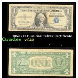 1957B $1 Blue Seal Silver Certificate Grades vf+