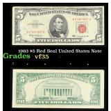 1963 $5 Red Seal United States Note Grades vf++