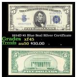 1934D $5 Blue Seal Silver Certificate Grades xf+