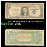 1957 $1 Blue Seal Silver Certificate Grades vf+