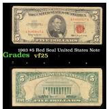 1963 $5 Red Seal United States Note Grades vf+