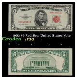 1953 $5 Red Seal United States Note Grades vf++