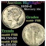 *Highlight* 1939-d Mercury Dime 10c ms68+ FSB SEGS