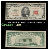 1963 $5 Red Seal United States Note Grades vf+