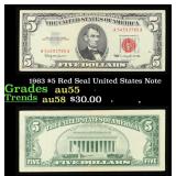 1963 $5 Red Seal United States Note Grades Choice