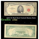 1963 $5 Red Seal United States Note Grades vf++