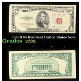 1953B $5 Red Seal United States Note Grades vf++