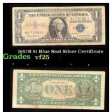 1957B $1 Blue Seal Silver Certificate Grades vf+