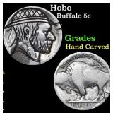 Hobo Buffalo Nickel 5c Grades Hand Carved