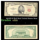 1953B $5 Red Seal United States Note Grades vf++