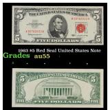 1963 $5 Red Seal United States Note Grades Choice