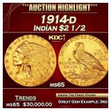 1914-d Gold Indian Quarter Eagle $2 1/2 ms65 SEGS