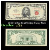 1963 $5 Red Seal United States Note Grades vf++