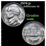 1974-p Jefferson Nickel 5c Grades GEM+ Unc