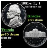 1981-s Ty 1 Proof Jefferson Nickel 5c pr70 dcam SE