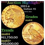 *Highlight* 1911-s Gold Indian Half Eagle $5 Choic