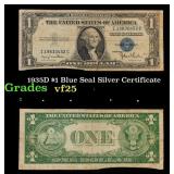 1935D $1 Blue Seal Silver Certificate Grades vf+