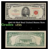 1963 $5 Red Seal United States Note Grades vf++