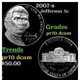 2007-s Proof Jefferson Nickel 5c pr70 dcam SEGS