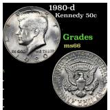 1980-d Kennedy Half Dollar 50c Grades GEM+ Unc