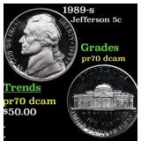 1989-s Proof Jefferson Nickel 5c pr70 dcam SEGS