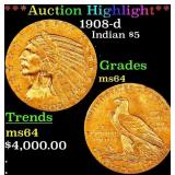 *Highlight* 1908-d Gold Indian Half Eagle $5 Choic