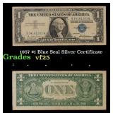 1957 $1 Blue Seal Silver Certificate Grades vf+