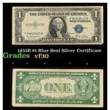 1935E $1 Blue Seal Silver Certificate Grades vf++