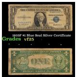 1935F $1 Blue Seal Silver Certificate Grades vf+