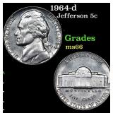 1964-d Jefferson Nickel 5c Grades GEM+ Unc