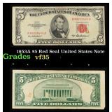 1953A $5 Red Seal United States Note Grades vf++