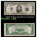 1934C $5 Blue Seal Silver Certificate Grades vf++