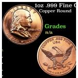 1oz .999 Fine Copper Bullion Round - Franklin Half