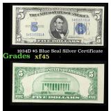 1934D $5 Blue Seal Silver Certificate Grades xf+