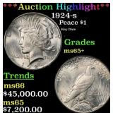 *Highlight* 1924-s Peace Dollar $1 ms65+ SEGS (fc)