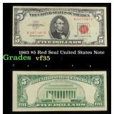 1963 $5 Red Seal United States Note Grades vf++