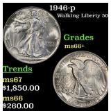 1946-p Walking Liberty Half Dollar 50c Grades GEM+