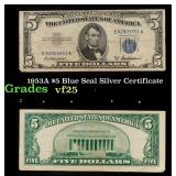 1953A $5 Blue Seal Silver Certificate Grades vf+