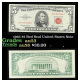 1963 $5 Red Seal United States Note Grades Select