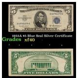 1953A $5 Blue Seal Silver Certificate Grades xf