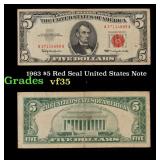 1963 $5 Red Seal United States Note Grades vf++