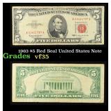 1963 $5 Red Seal United States Note Grades vf++