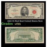 1963 $5 Red Seal United States Note Grades vf++